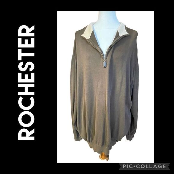 Rochester 100% Pima Cotton Half Zip Pullover Brown/Tan Men’s Sweater Size 3XL - Picture 1 of 10